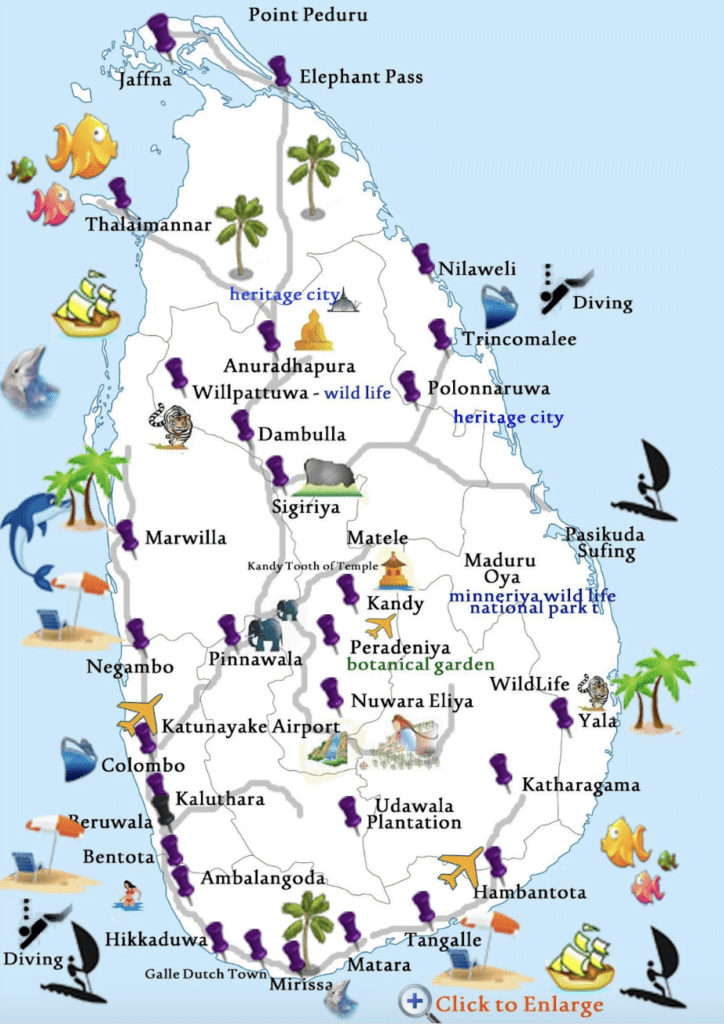 Map of Sri Lanka resort regions